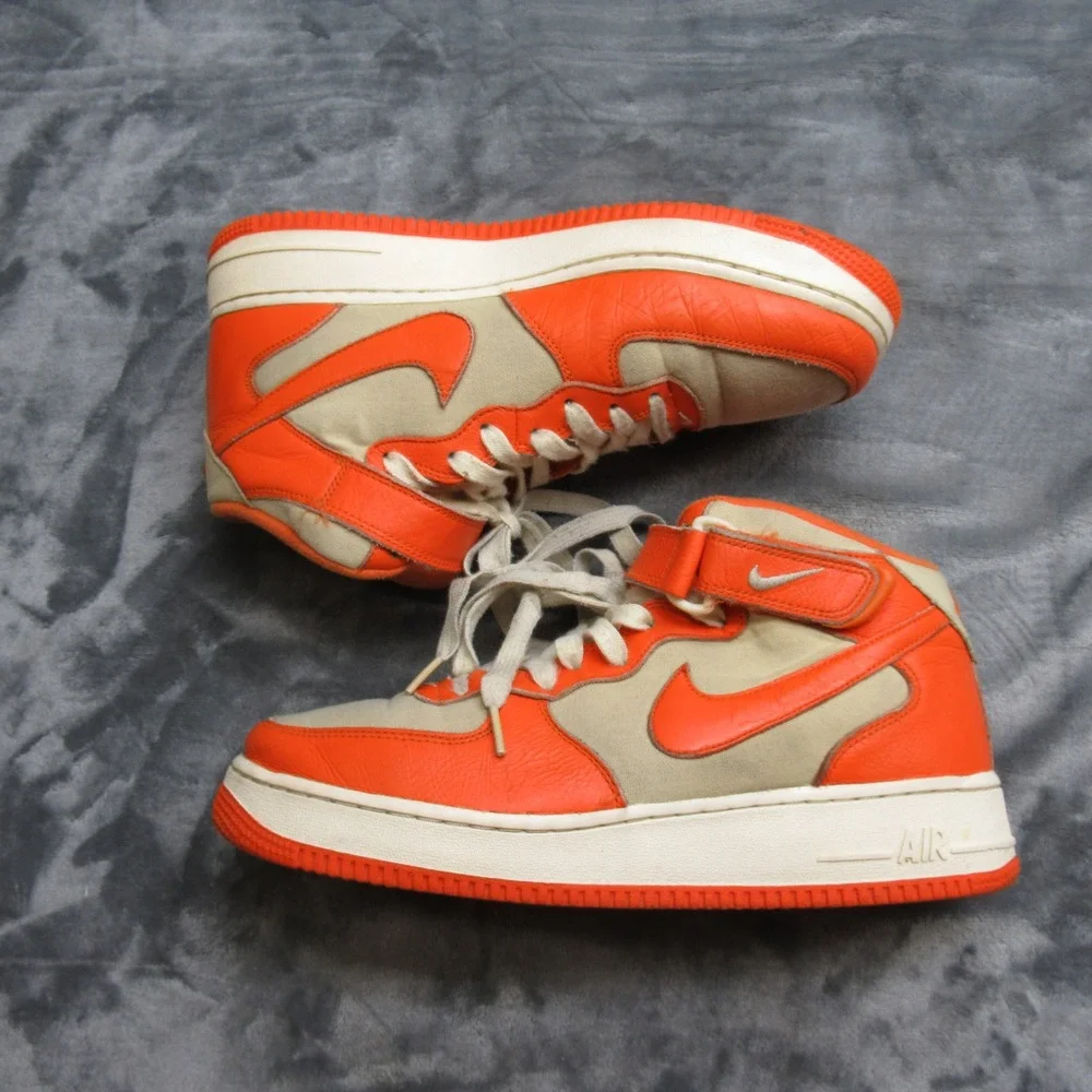 Nike Sneakers Mens US 9 Safety Orange Leather Air Force 1 07' Mid‎ High Lace Up